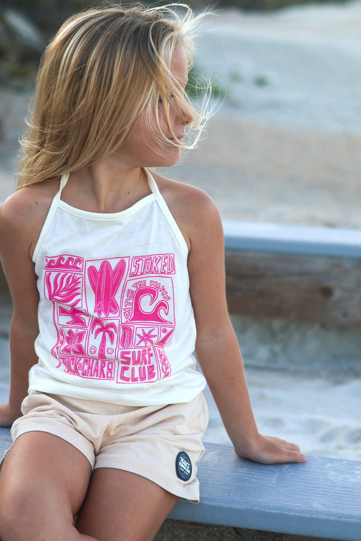 Girls Surf Club Halter Top- Cream