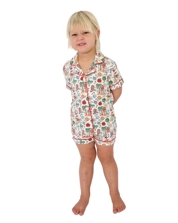 Jolly Waves Coastal Christmas Girls Button Down Short Pajama Set