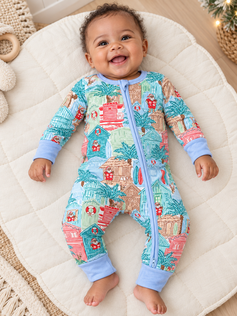 Blue Beach Huts Baby Zippy Pajamas