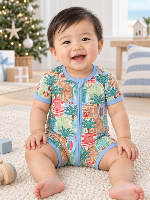 Blue Beach Huts Baby Shortie Pajamas