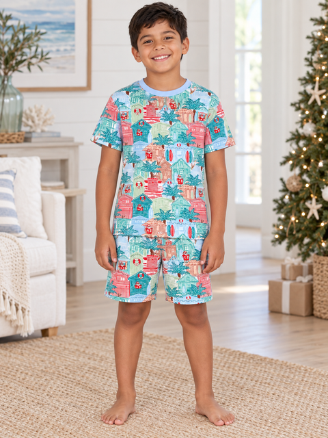 Blue Beach Huts Boys Short Pajama Set