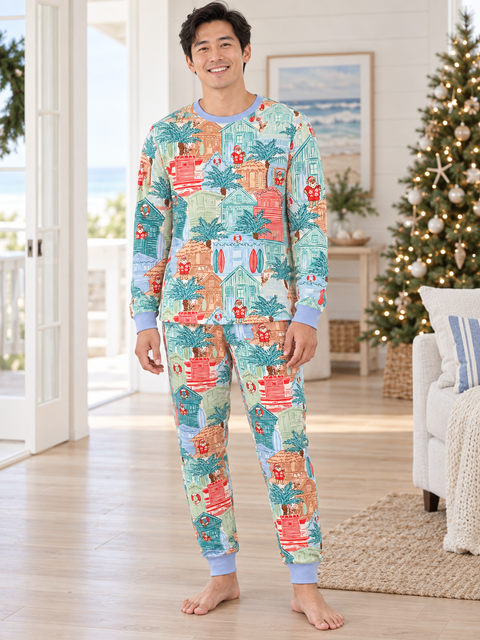Blue Beach Huts Adult Unisex Jogger Pajama Set