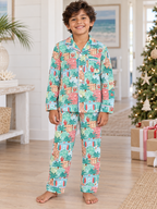 Blue Beach Huts Kids Unisex Button Down Pajama Set