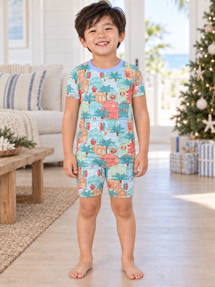Blue Beach Huts Kids Short Pajama Set