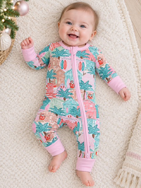 Pink Beach Huts Baby Zippy Pajamas