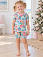 Pink Beach Huts Kids Short Pajama Set