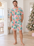 Pink Beach Huts Men's Short Pajama Set