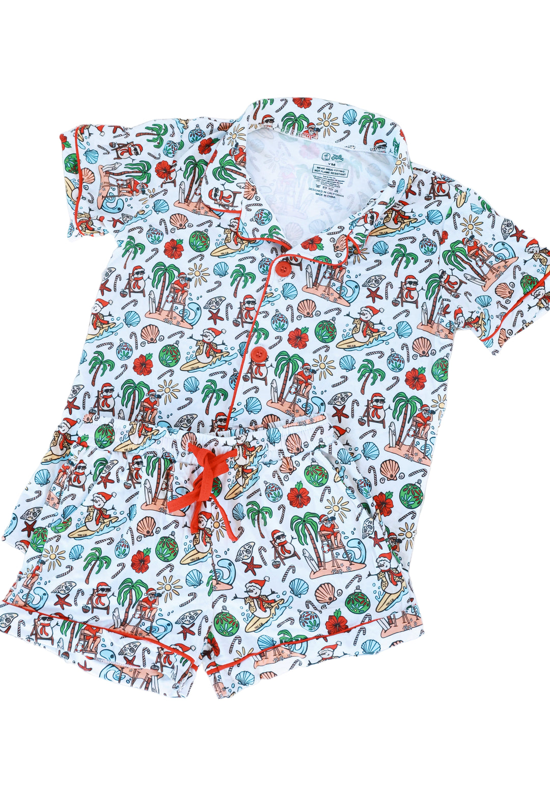 Jolly Waves Girls Youth Bamboo Short Sleeve Button-Up Pajama Set Shorties