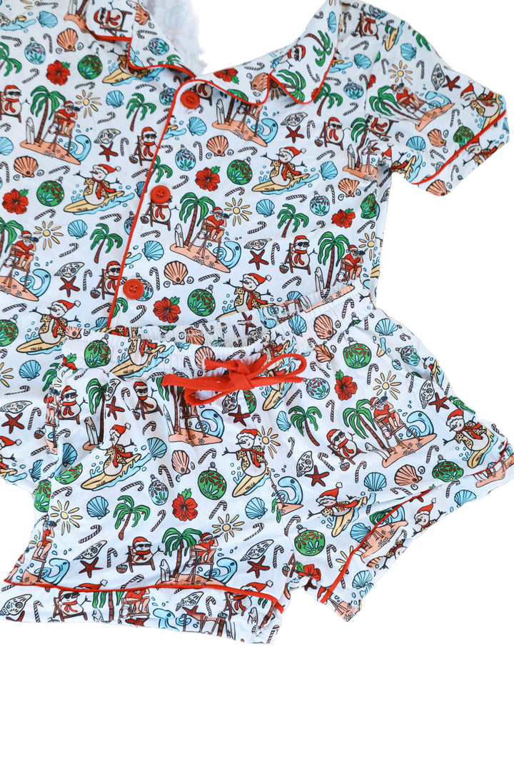 Jolly Waves Girls Youth Bamboo Short Sleeve Button-Up Pajama Set Shorties