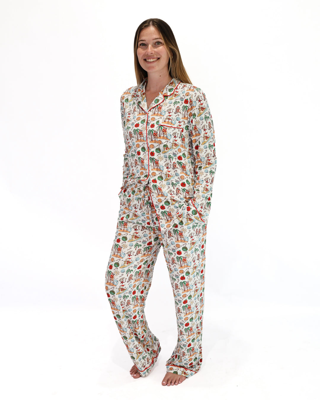 Jolly Waves Coastal Christmas Adult Unisex Button-Down Pajama Set