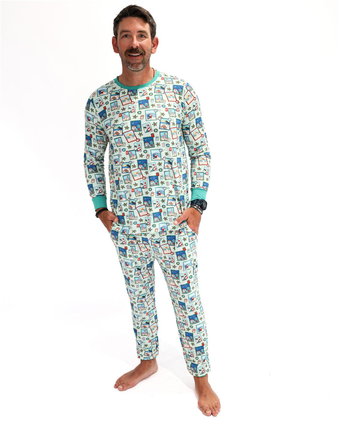 Green Coastal Postcards Christmas Adult Unisex Jogger Pajama Set