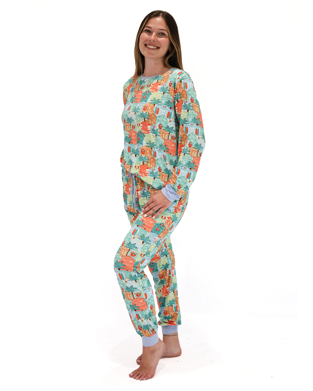 Blue Beach Huts Coastal Christmas Adult Unisex Jogger Pajama Set