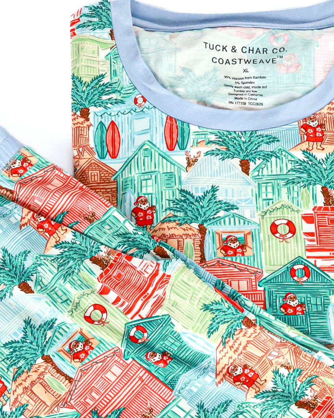 Blue Beach Huts Coastal Christmas Men’s Short Pajama Set