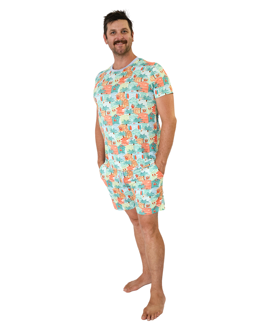 Blue Beach Huts Coastal Christmas Men’s Short Pajama Set