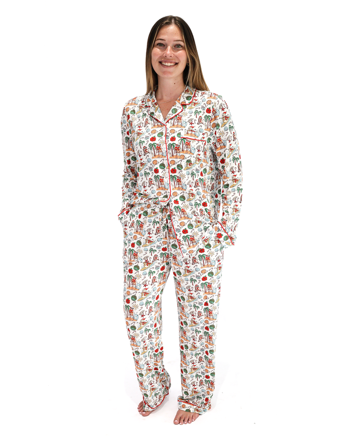 Jolly Waves Coastal Christmas Adult Unisex Button-Down Pajama Set