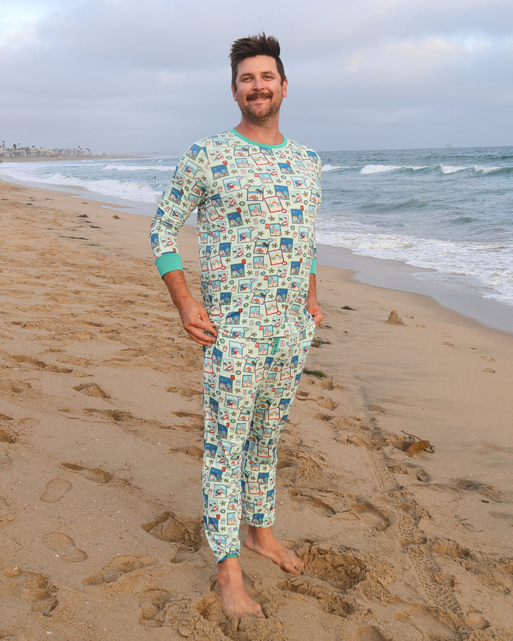 Green Coastal Postcards Christmas Adult Unisex Jogger Pajama Set
