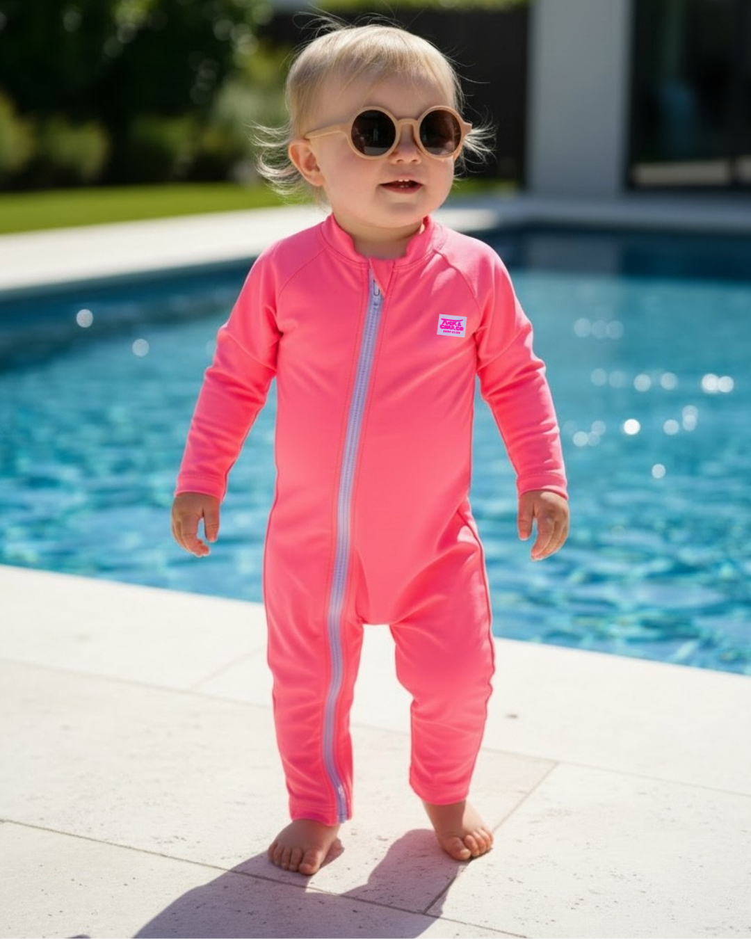 UPF 50+ Swim Romper Neon Coral – Tuck & Char Co.