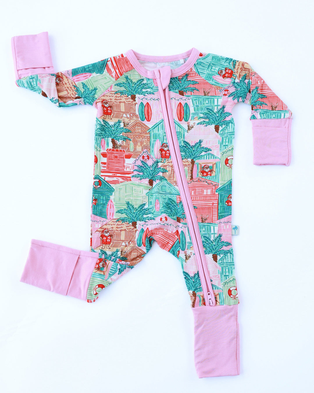 Pink Beach Huts Coastal Christmas Baby Zippy Pajamas