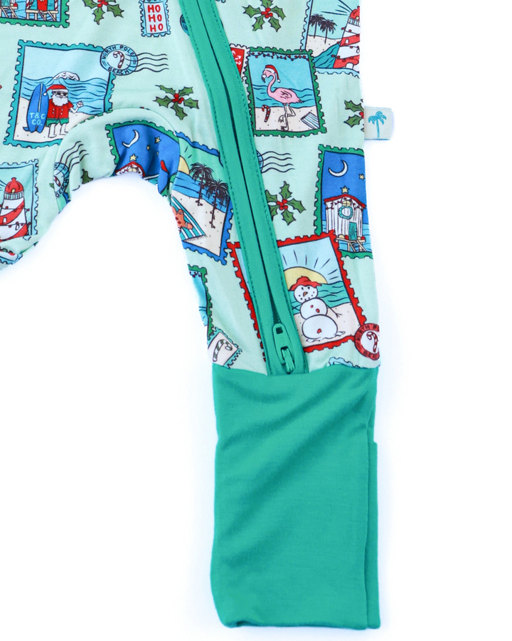 Green Coastal Postcards Christmas Baby Zippy Pajamas
