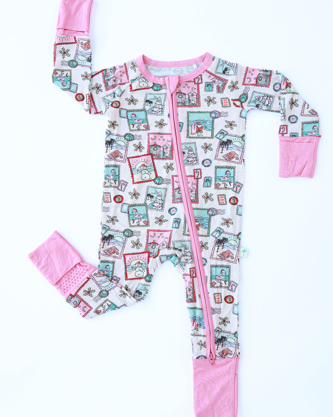 Pink Coastal Postcards Christmas Baby Zippy Pajamas