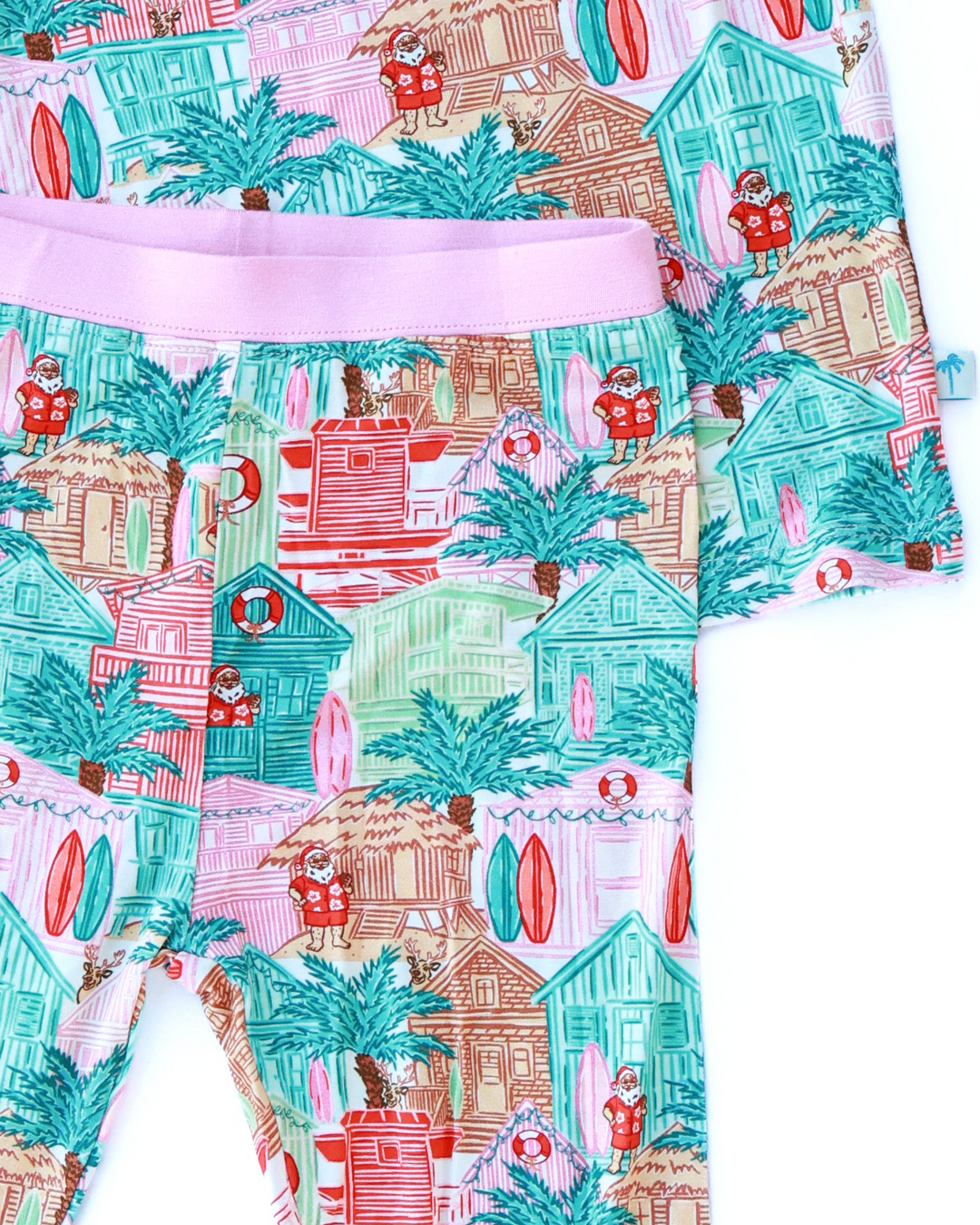 Pink Beach Huts Coastal Christmas Kids Pajama Set