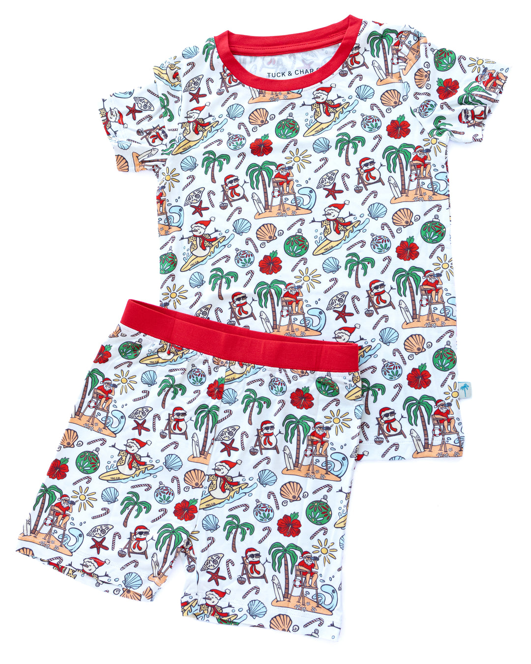 Jolly Waves Coastal Christmas Kids Short Pajama Set