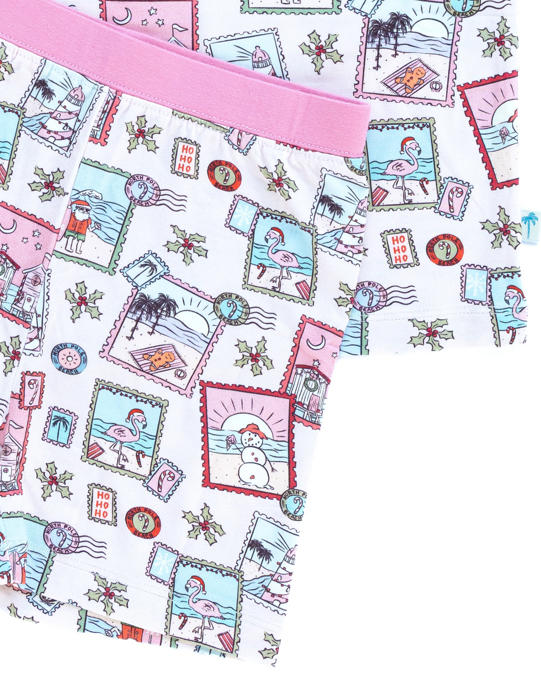 Pink Coastal Postcards Christmas Kids Short Pajama Set