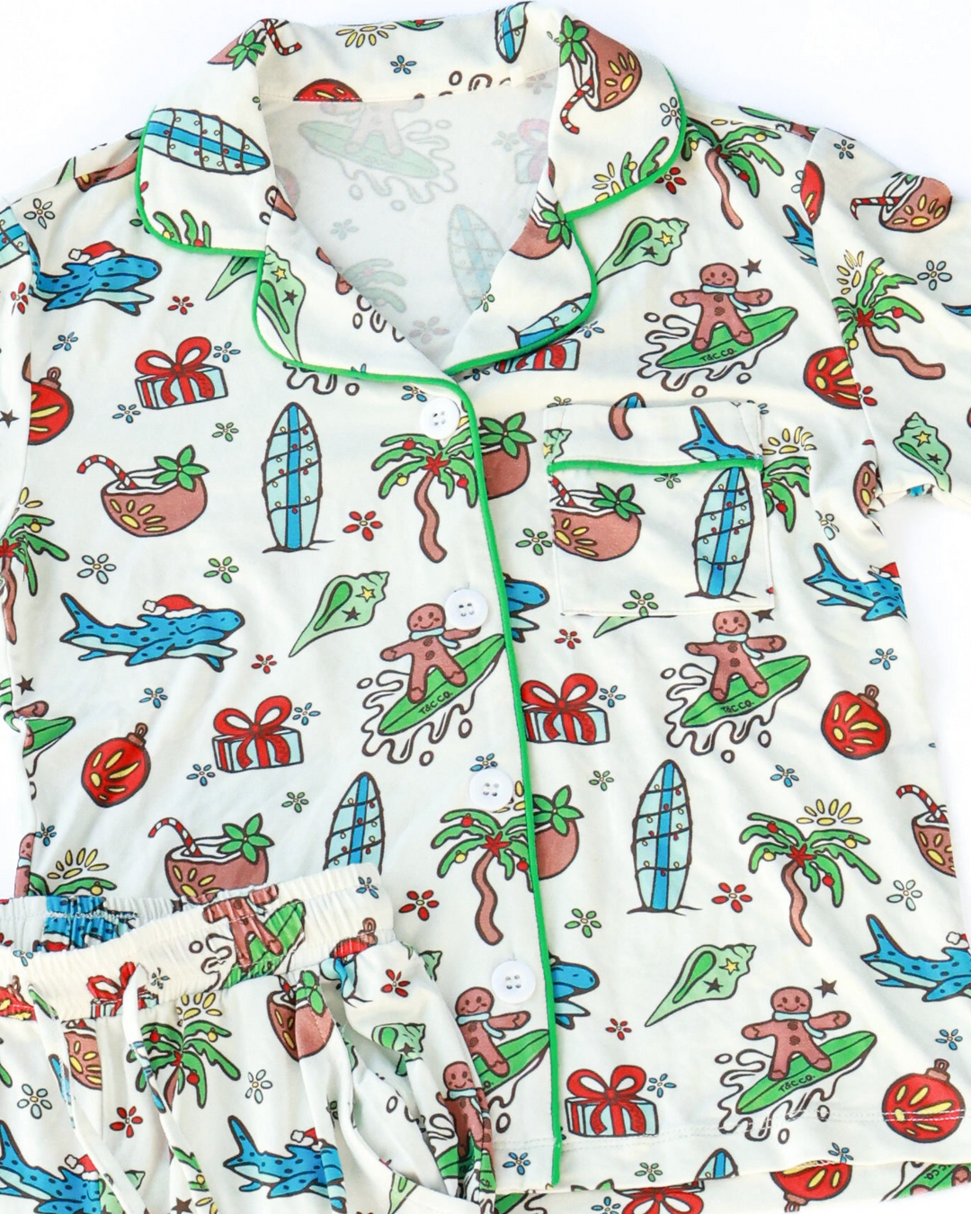 Merry Reef Coastal Christmas Kids Unisex Button Down Pajama Set