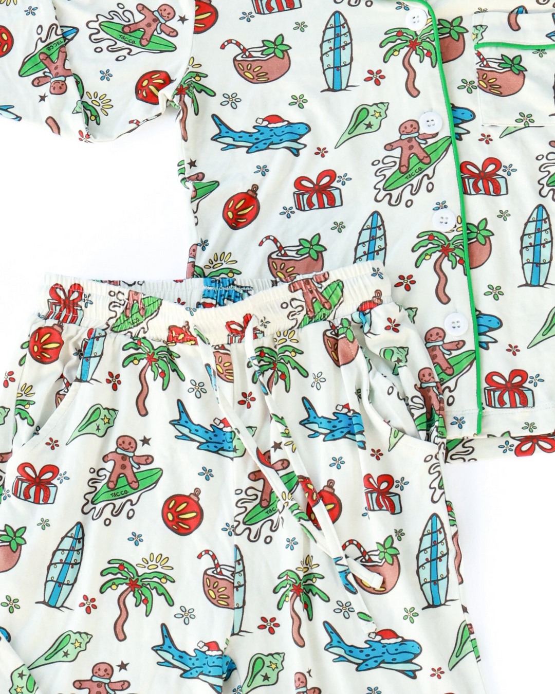 Merry Reef Coastal Christmas Kids Unisex Button Down Pajama Set
