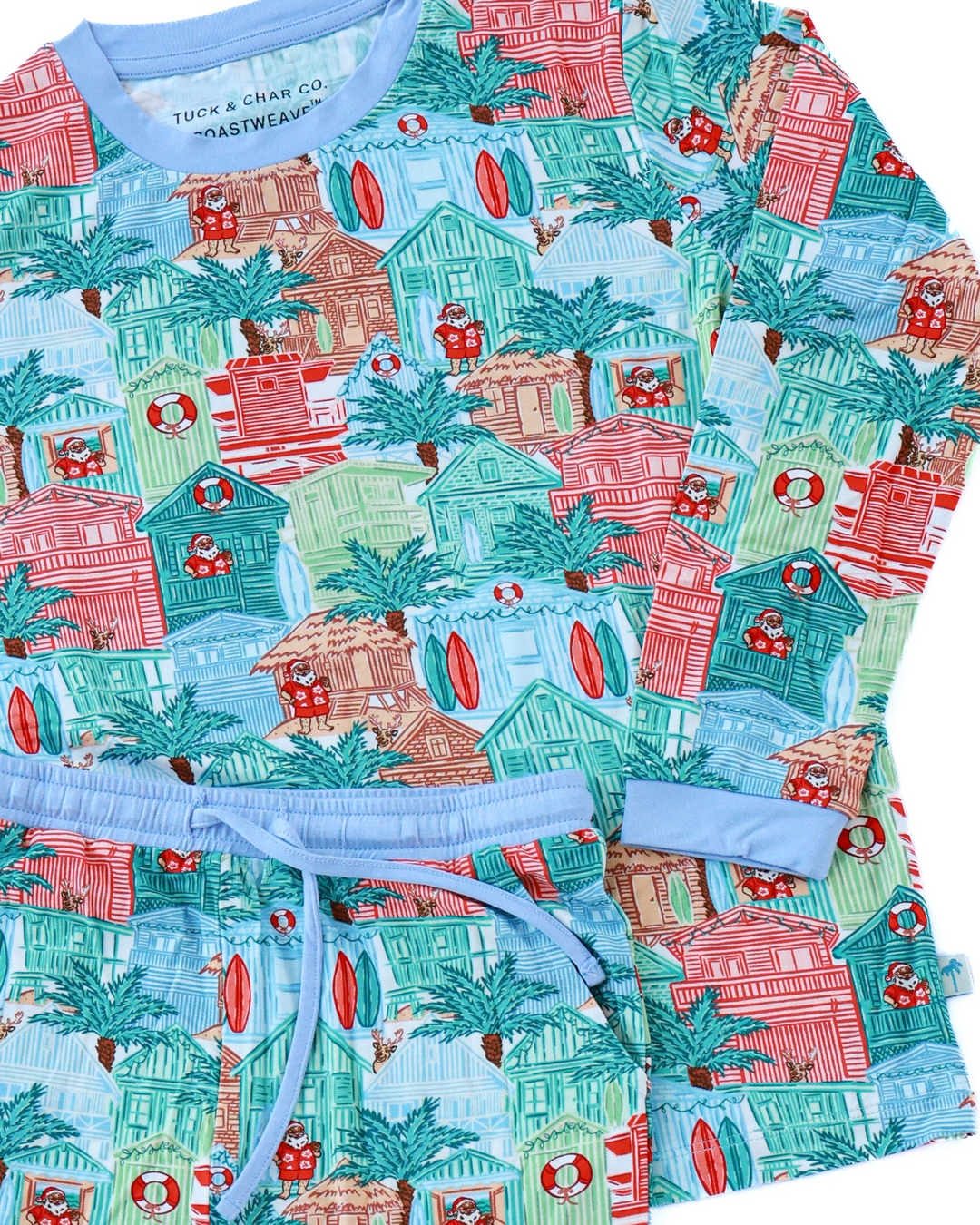Blue Beach Huts Coastal Christmas Kids Unisex Jogger Pajama Set