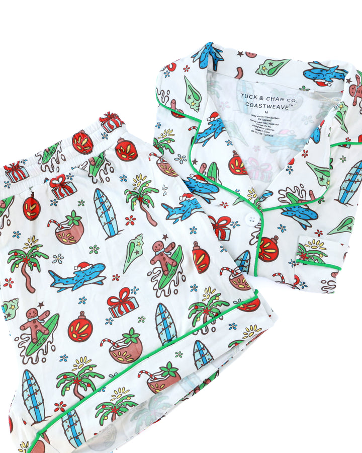 Merry Reef Coastal Christmas Women’s Button-Up Short Pajama Set