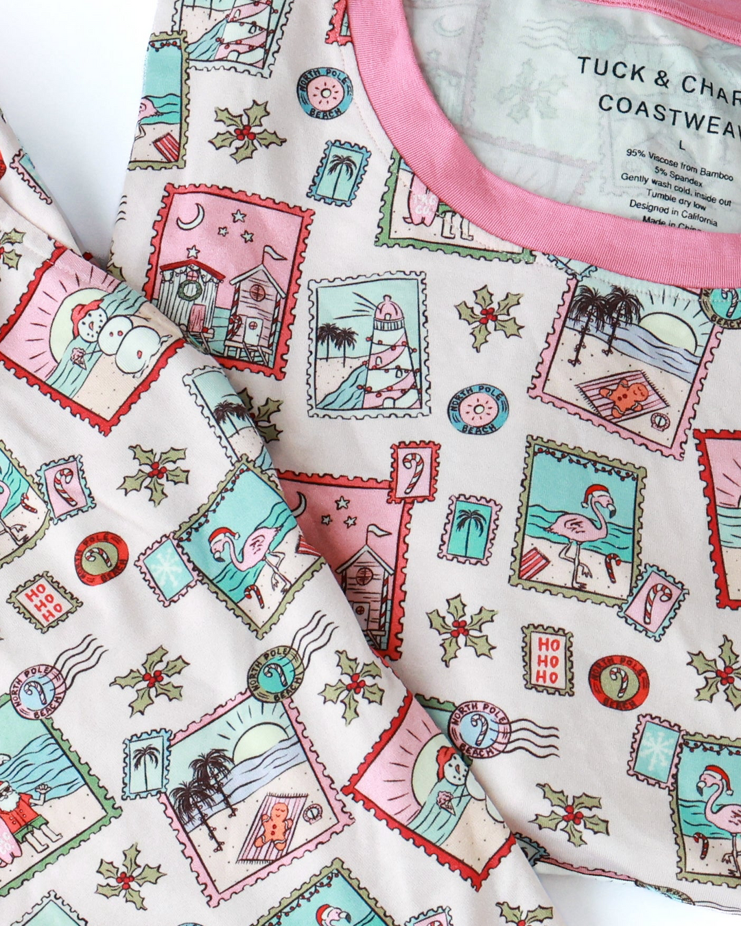 Pink Coastal Postcards Christmas Men’s Short Pajama Set