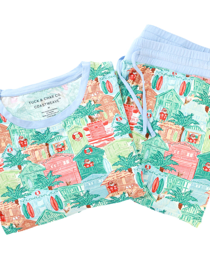 Blue Beach Huts Coastal Christmas Adult Unisex Jogger Pajama Set