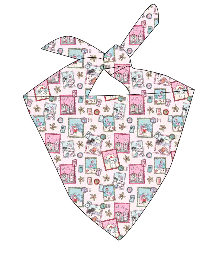 Pink Coastal Postcards Christmas Bamboo Dog Bandana
