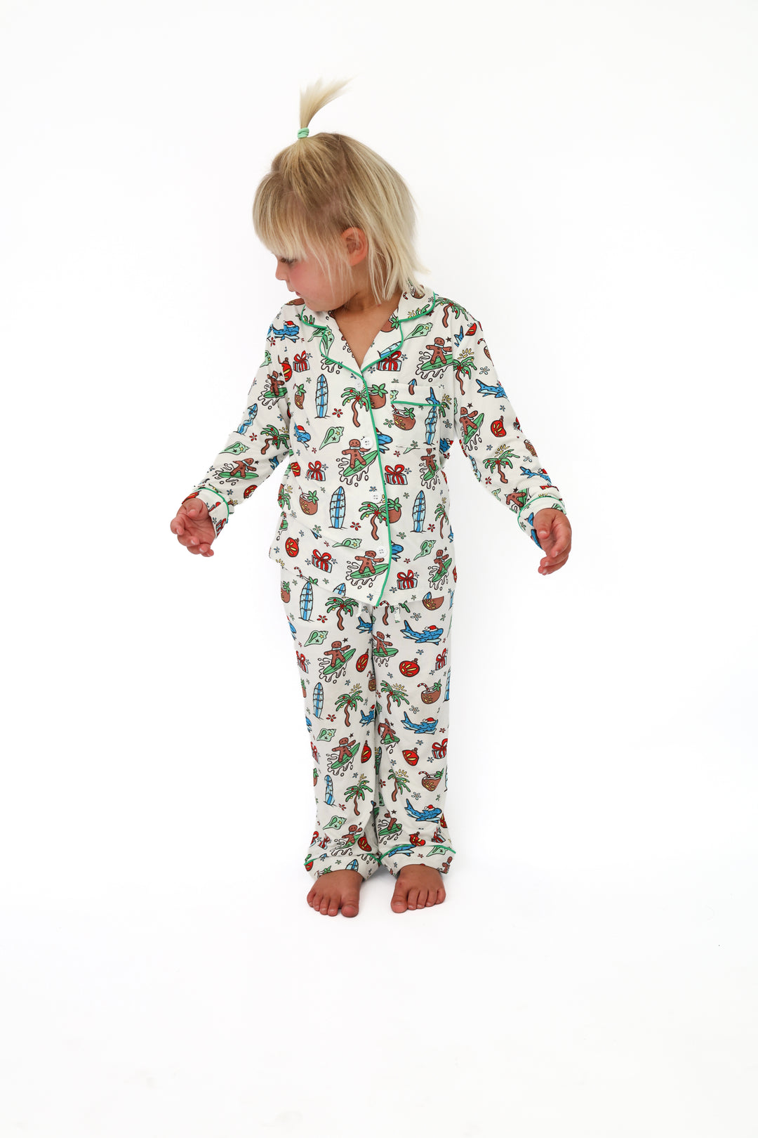 Merry Reef Coastal Christmas Kids Unisex Button Down Pajama Set