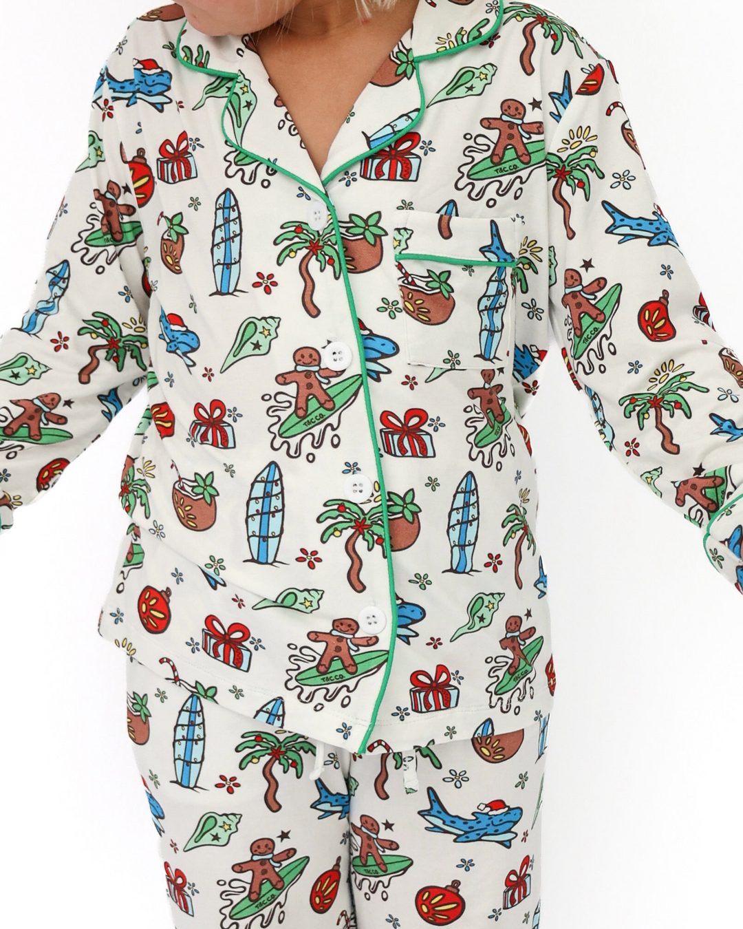 Merry Reef Coastal Christmas Kids Unisex Button Down Pajama Set