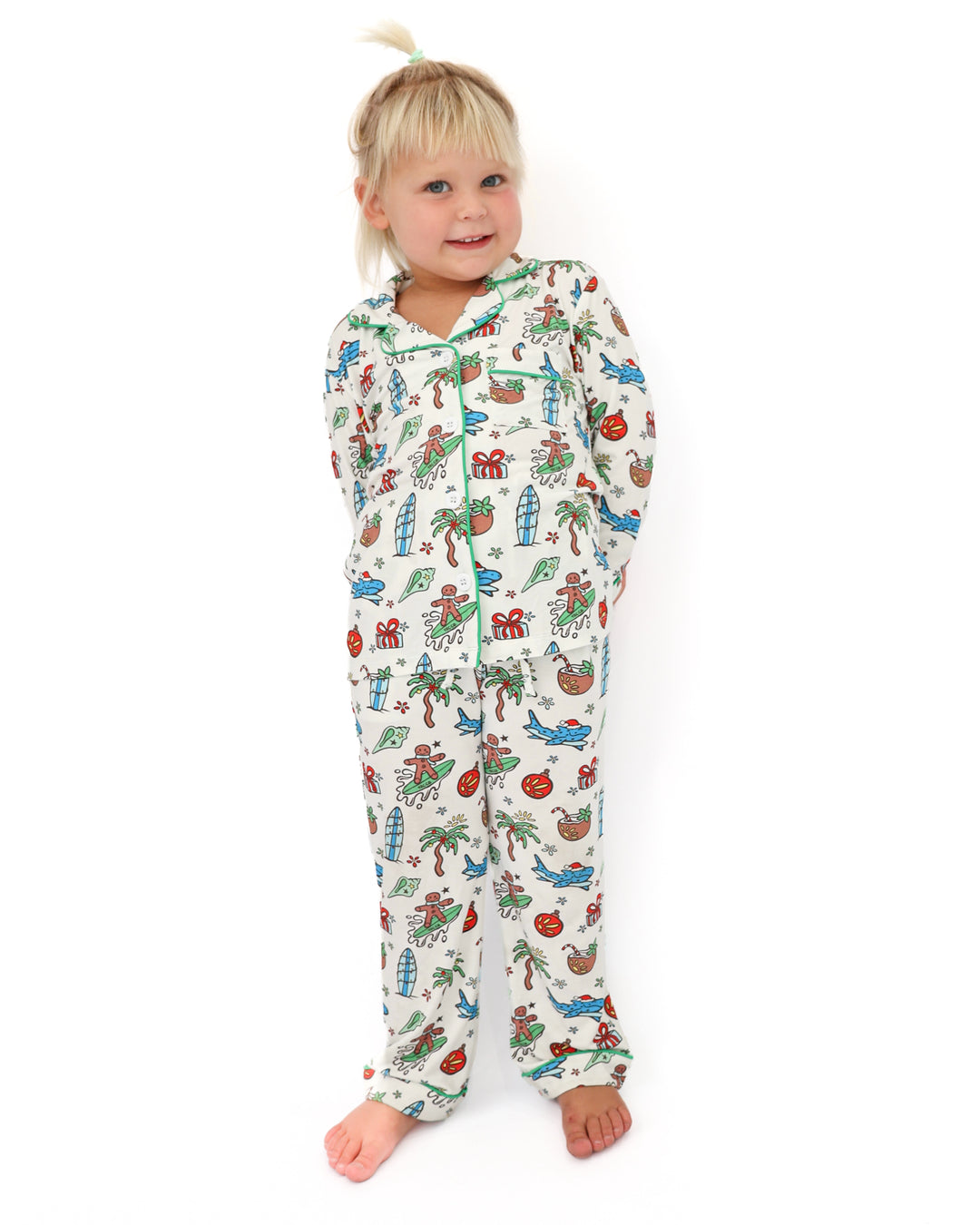 Merry Reef Coastal Christmas Kids Unisex Button Down Pajama Set