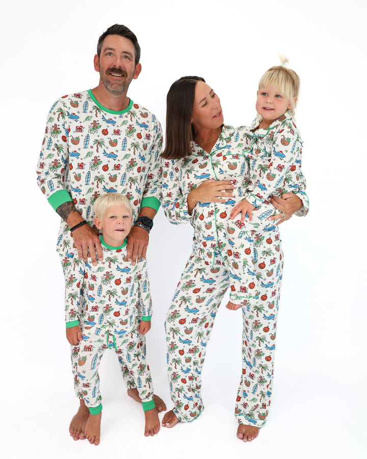Merry Reef Coastal Christmas Kids Unisex Button Down Pajama Set