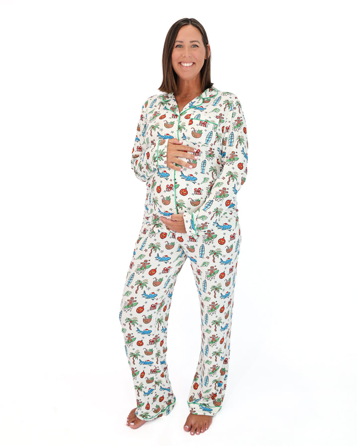 Merry Reef Coastal Christmas Adult Unisex Button-Down Pajama Set