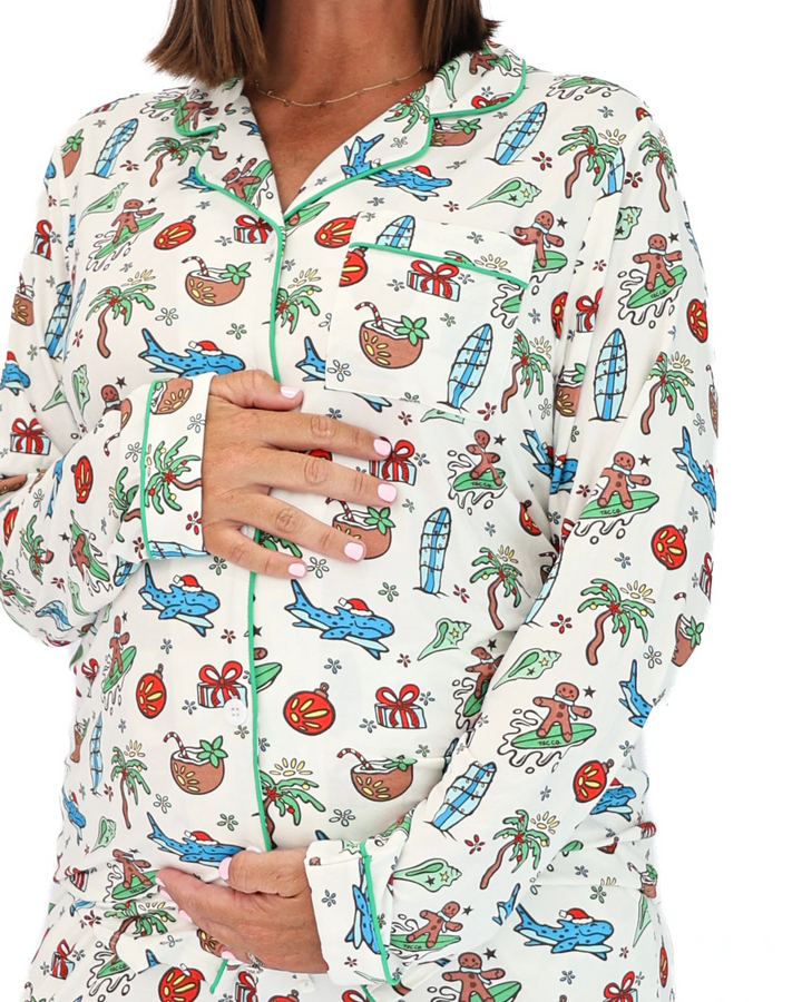 Merry Reef Coastal Christmas Adult Unisex Button-Down Pajama Set