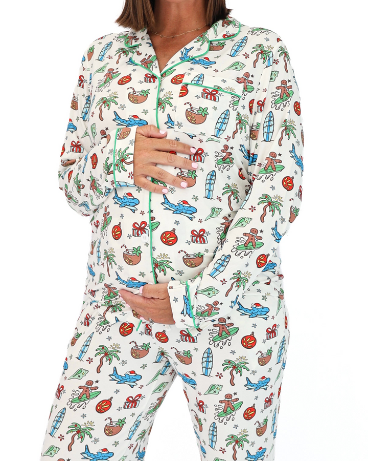 Merry Reef Coastal Christmas Adult Unisex Button-Down Pajama Set