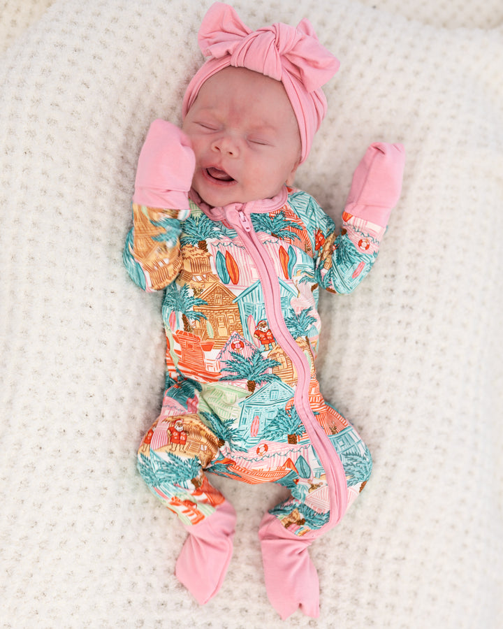 Pink Beach Huts Coastal Christmas Baby Zippy Pajamas