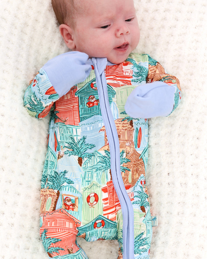 Blue Beach Huts Coastal Christmas Baby Zippy Pajamas