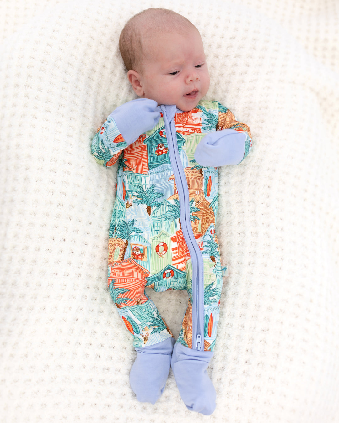 Blue Beach Huts Coastal Christmas Baby Zippy Pajamas