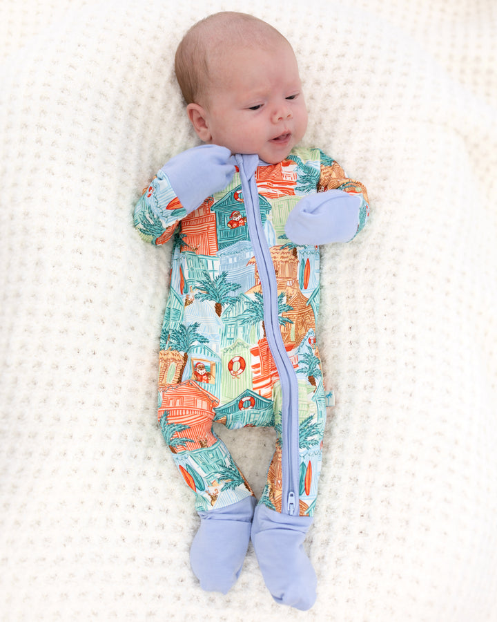 Blue Beach Huts Coastal Christmas Baby Zippy Pajamas