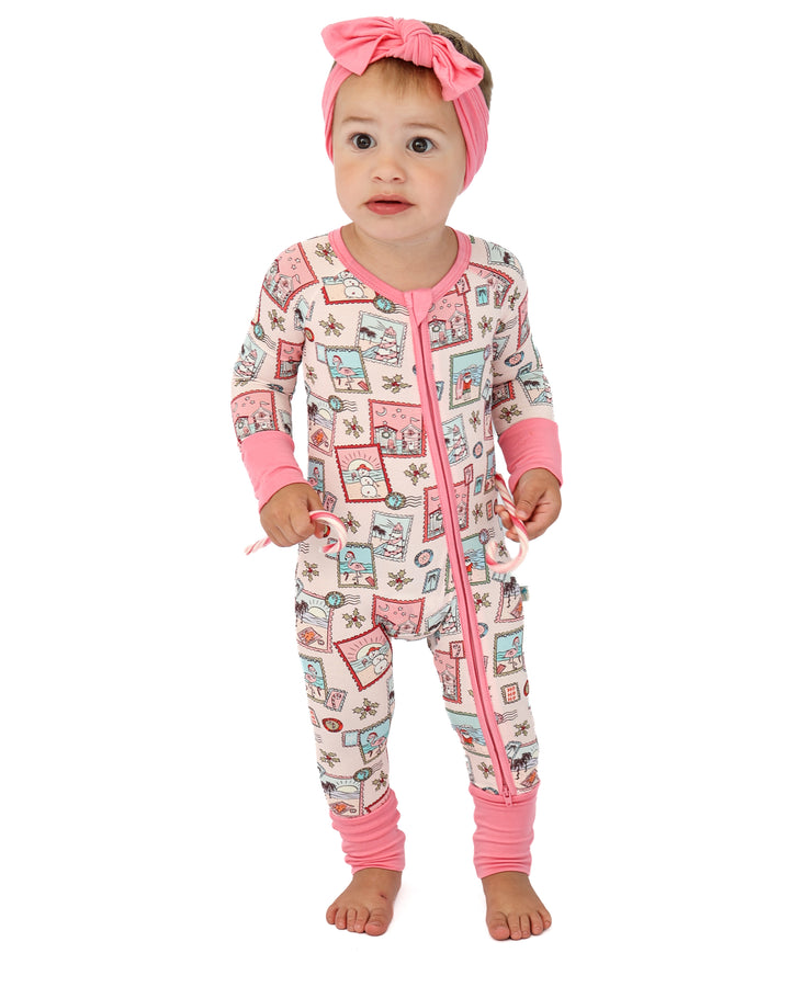 Pink Coastal Postcards Christmas Baby Zippy Pajamas