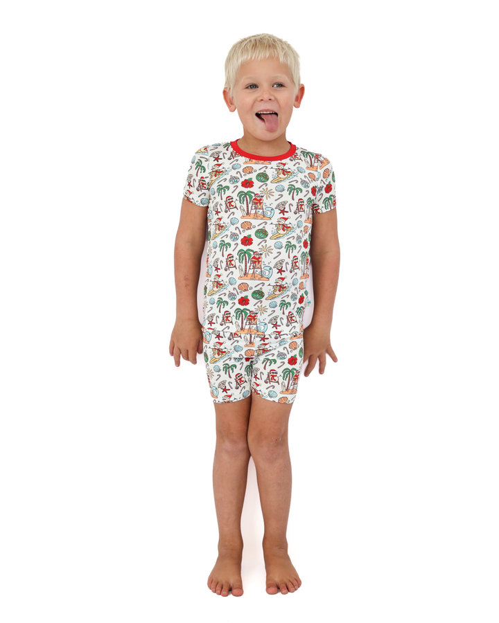 Jolly Waves Coastal Christmas Kids Short Pajama Set