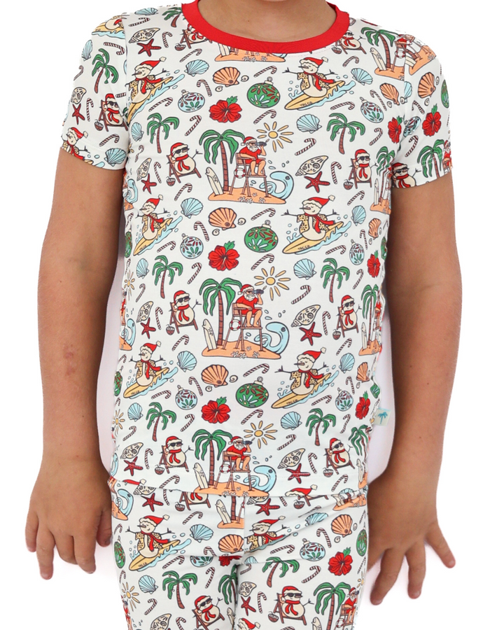 Jolly Waves Coastal Christmas Kids Short Pajama Set