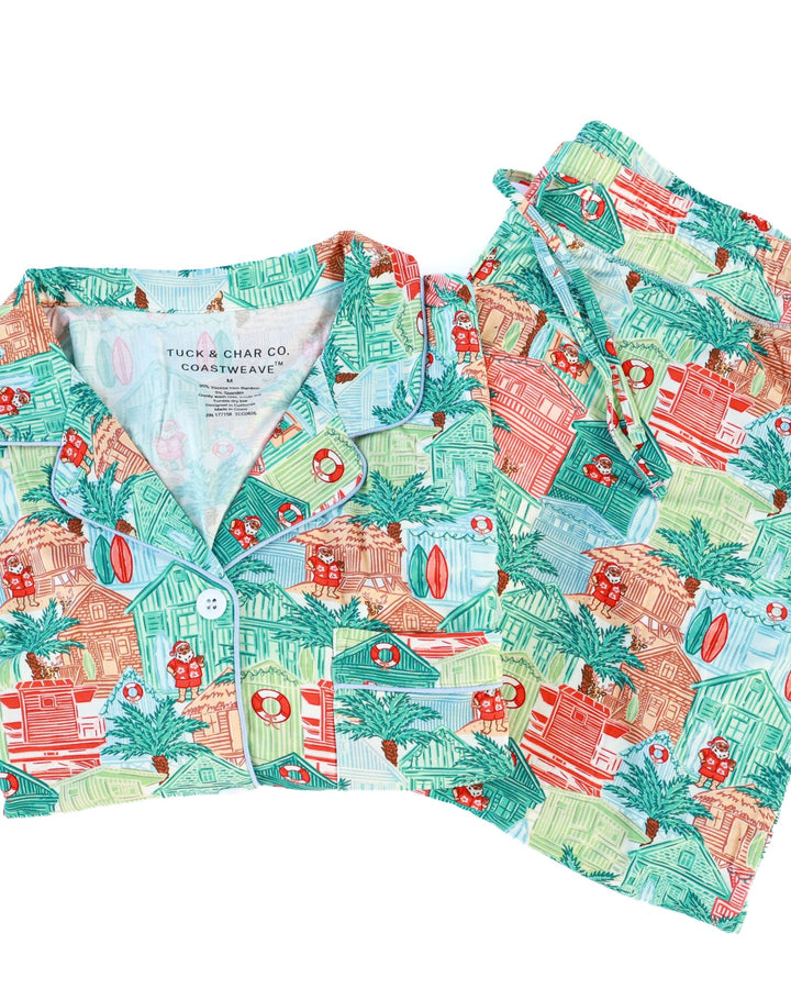 Blue Beach Huts Adult Unisex Button-Down Pajama Set - Tuck &amp; Char Co.