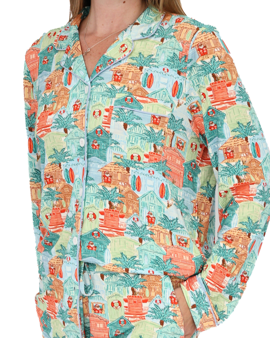 Blue Beach Huts Adult Unisex Button-Down Pajama Set - Tuck &amp; Char Co.